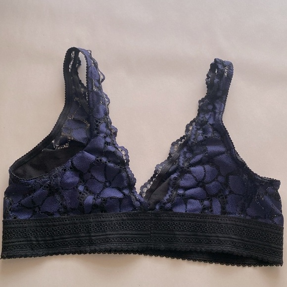 Aerie Lace Bralette Womens L Purple/Black unlined pull over Deep V Dark Romantic - Picture 2 of 8
